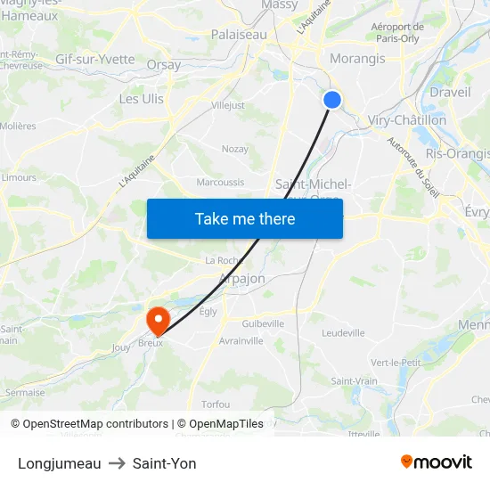 Longjumeau to Saint-Yon map