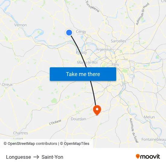 Longuesse to Saint-Yon map