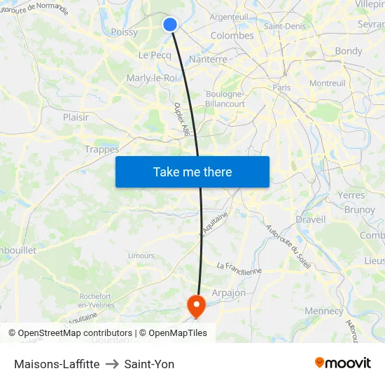 Maisons-Laffitte to Saint-Yon map