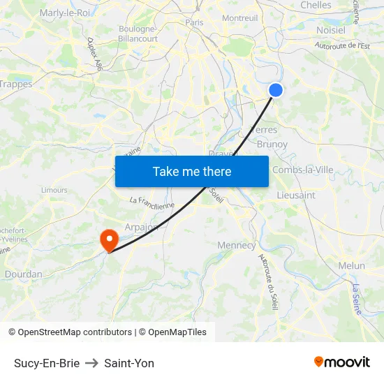 Sucy-En-Brie to Saint-Yon map