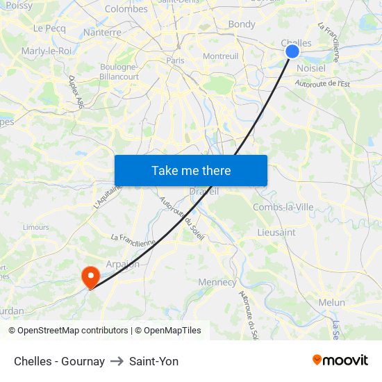 Chelles - Gournay to Saint-Yon map