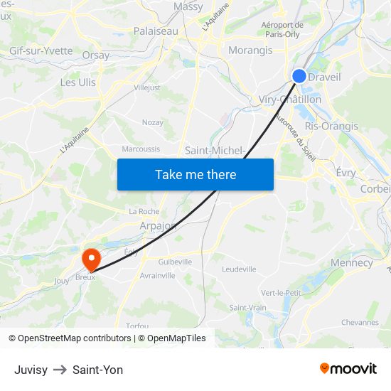 Juvisy to Saint-Yon map