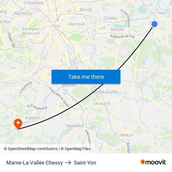 Marne-La-Vallée Chessy to Saint-Yon map