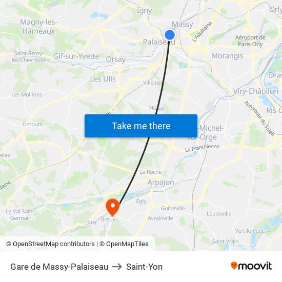 Gare de Massy-Palaiseau to Saint-Yon map