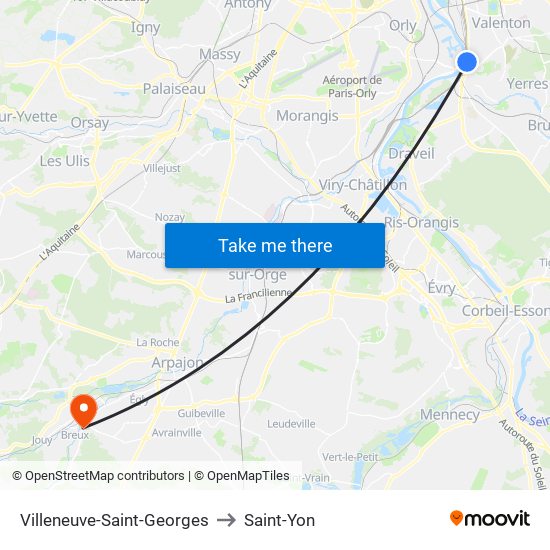 Villeneuve-Saint-Georges to Saint-Yon map