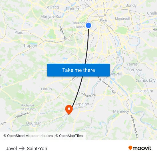 Javel to Saint-Yon map