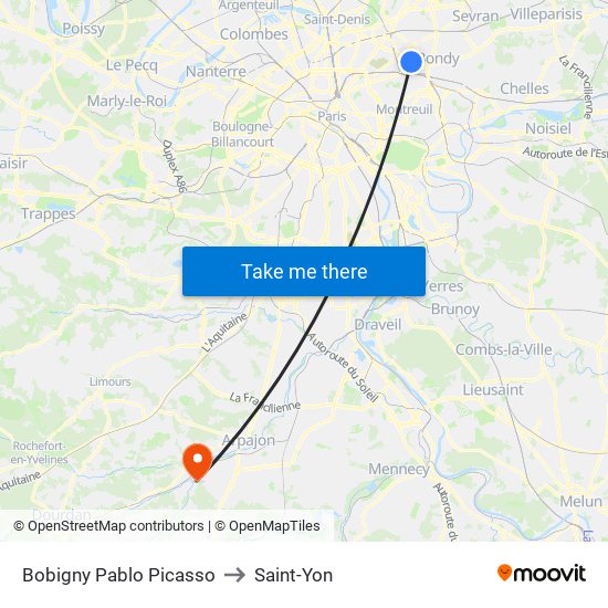 Bobigny Pablo Picasso to Saint-Yon map