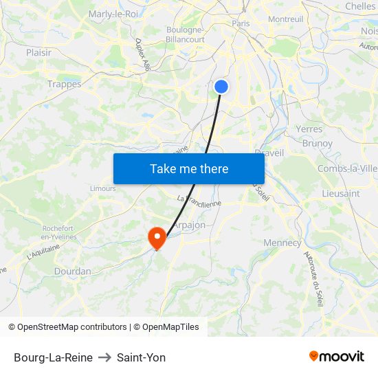 Bourg-La-Reine to Saint-Yon map
