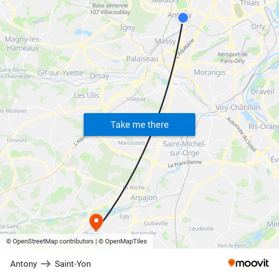 Antony to Saint-Yon map