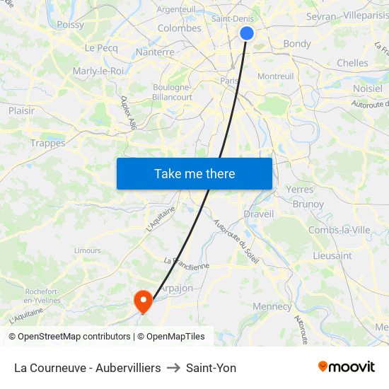 La Courneuve - Aubervilliers to Saint-Yon map