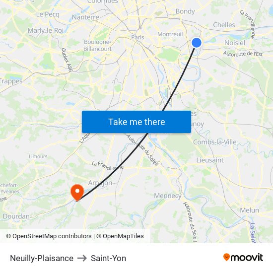 Neuilly-Plaisance to Saint-Yon map