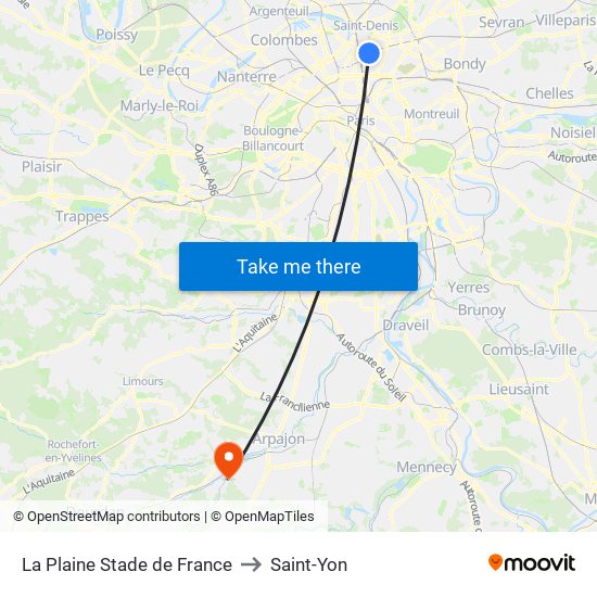 La Plaine Stade de France to Saint-Yon map