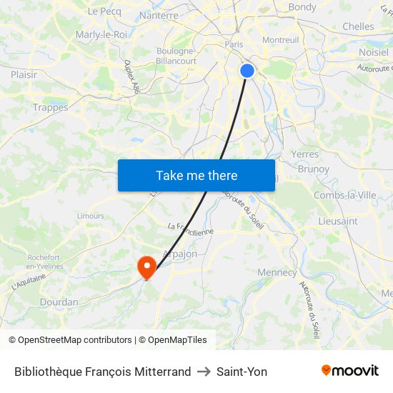 Bibliothèque François Mitterrand to Saint-Yon map