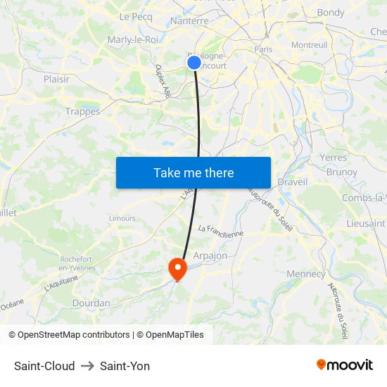 Saint-Cloud to Saint-Yon map