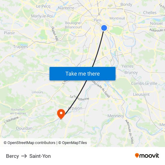 Bercy to Saint-Yon map