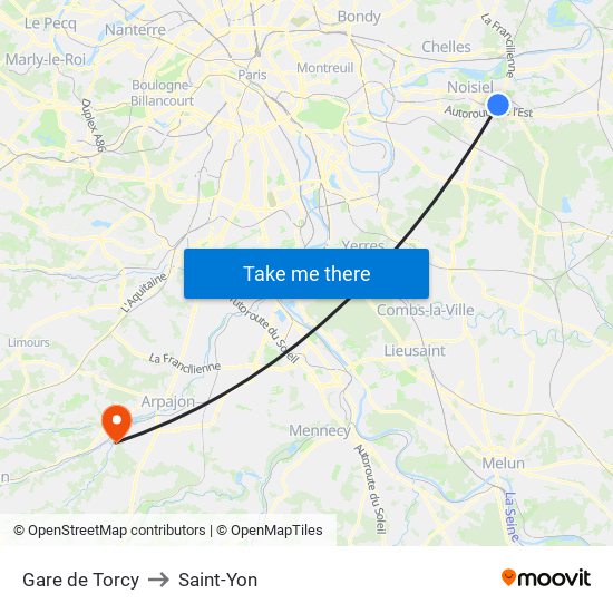 Gare de Torcy to Saint-Yon map