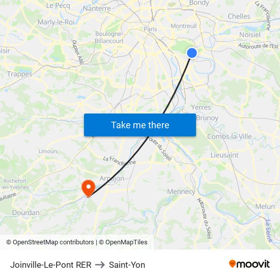 Joinville-Le-Pont RER to Saint-Yon map