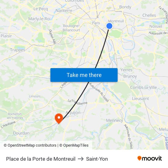Place de la Porte de Montreuil to Saint-Yon map