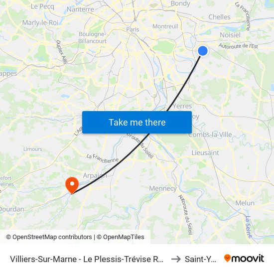 Villiers-Sur-Marne - Le Plessis-Trévise RER to Saint-Yon map