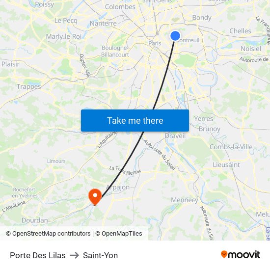 Porte Des Lilas to Saint-Yon map