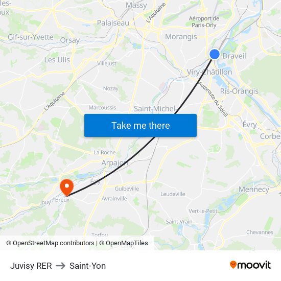 Juvisy RER to Saint-Yon map