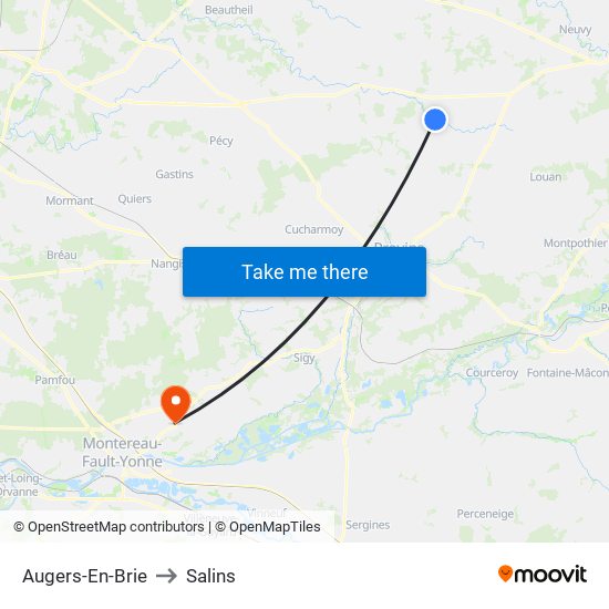 Augers-En-Brie to Salins map