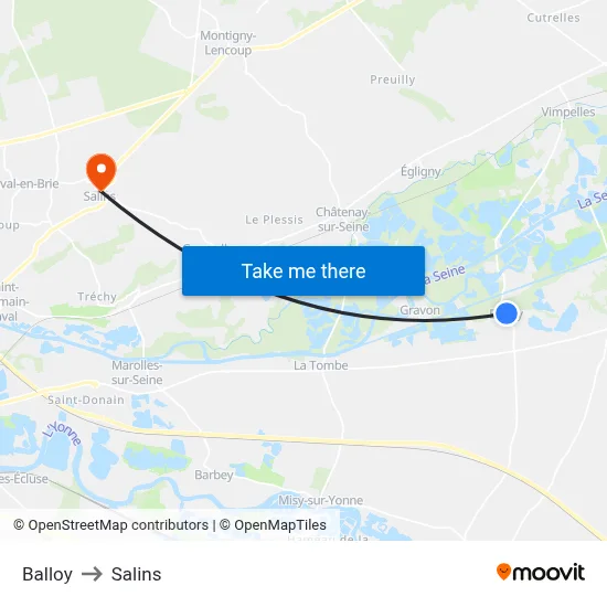 Balloy to Salins map