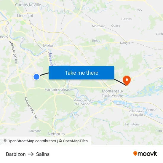 Barbizon to Salins map