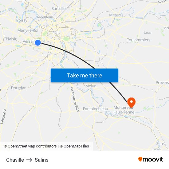 Chaville to Salins map