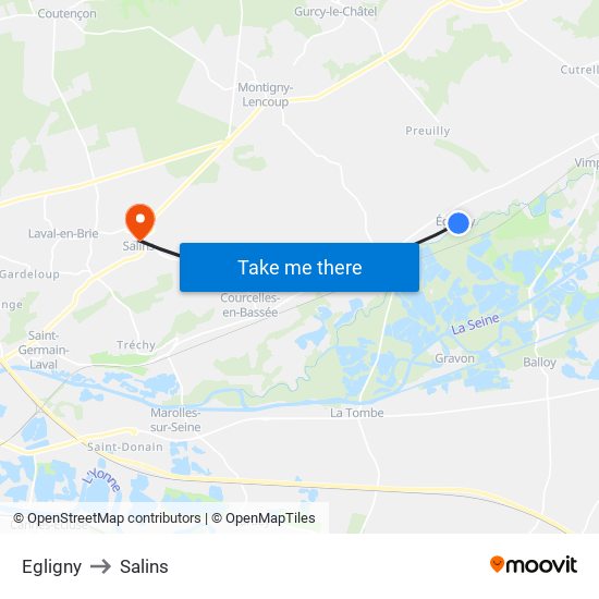 Egligny to Salins map