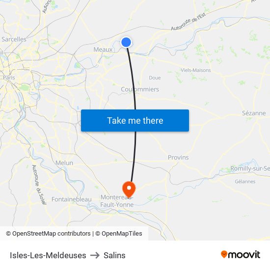 Isles-Les-Meldeuses to Salins map