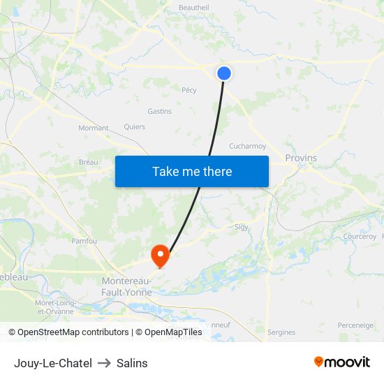 Jouy-Le-Chatel to Salins map