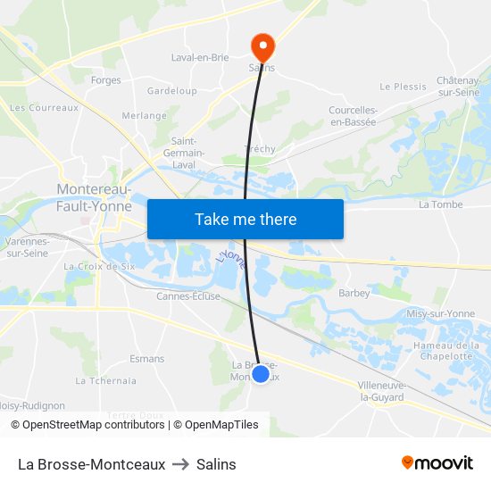 La Brosse-Montceaux to Salins map