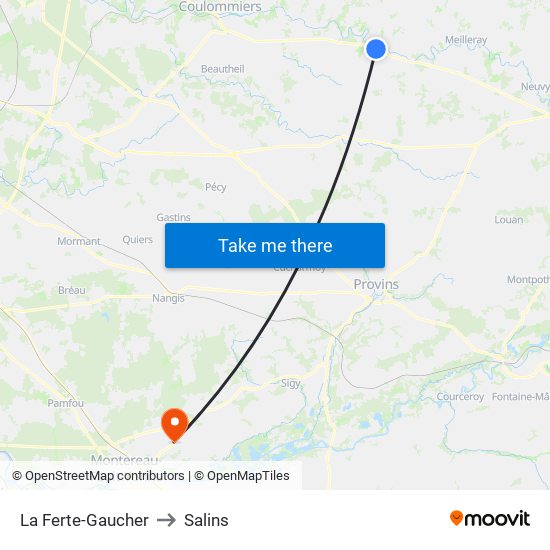 La Ferte-Gaucher to Salins map