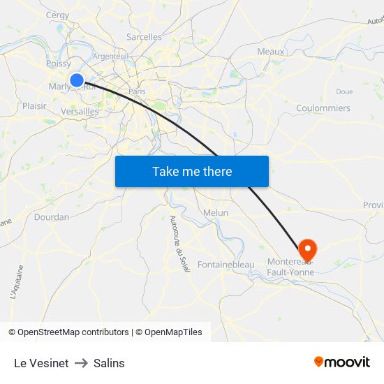 Le Vesinet to Salins map