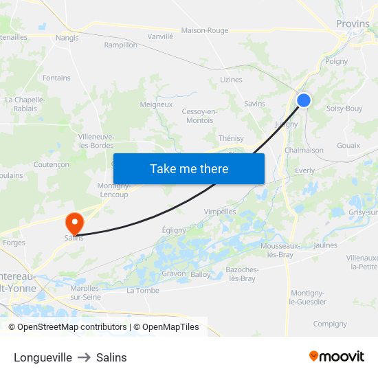 Longueville to Salins map