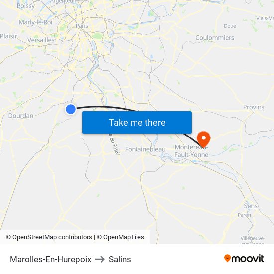 Marolles-En-Hurepoix to Salins map