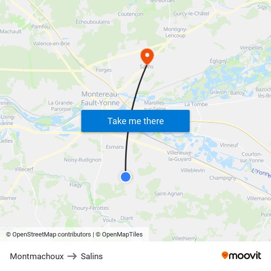 Montmachoux to Salins map