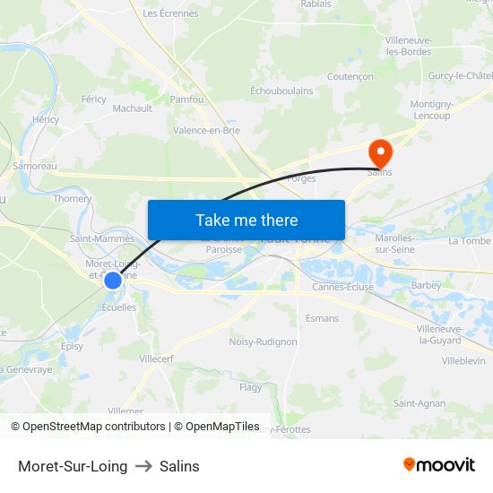 Moret-Sur-Loing to Salins map
