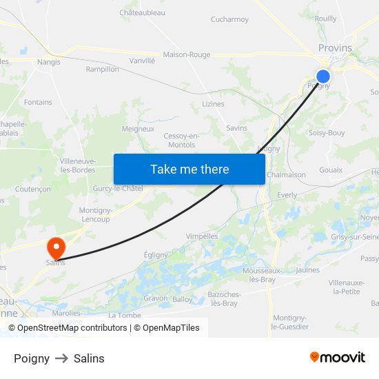 Poigny to Salins map
