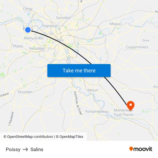 Poissy to Salins map