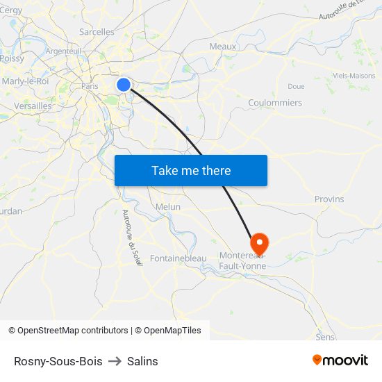 Rosny-Sous-Bois to Salins map