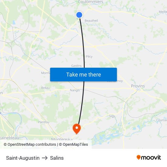 Saint-Augustin to Salins map
