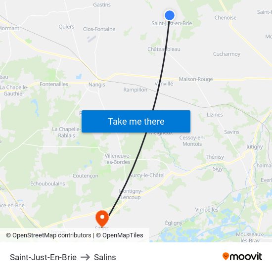 Saint-Just-En-Brie to Salins map