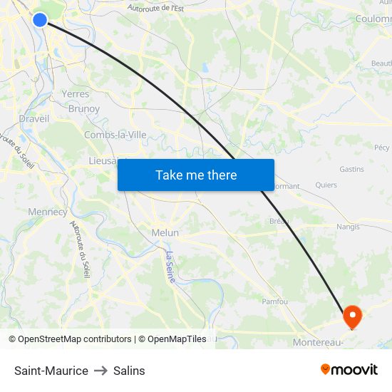 Saint-Maurice to Salins map