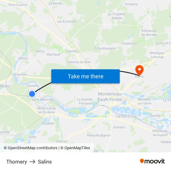 Thomery to Salins map