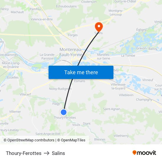 Thoury-Ferottes to Salins map