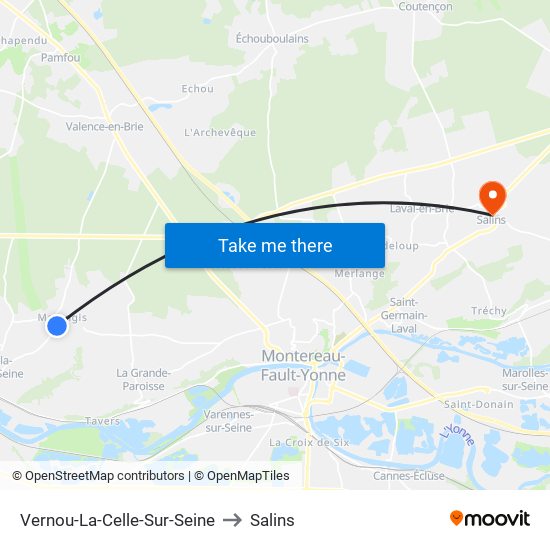 Vernou-La-Celle-Sur-Seine to Salins map