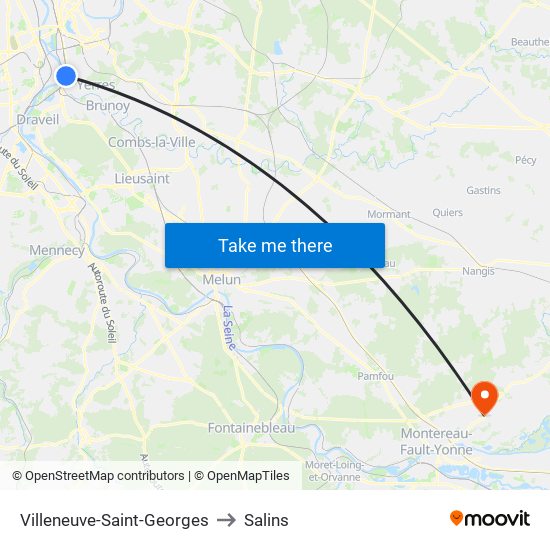 Villeneuve-Saint-Georges to Salins map