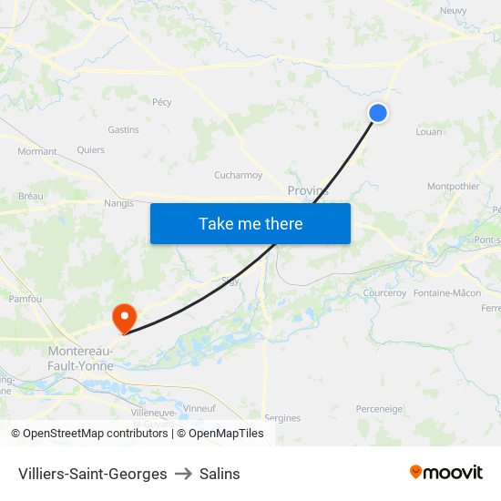 Villiers-Saint-Georges to Salins map